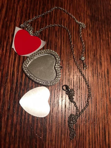 Silvertone Heart Shaped Pendant with Rhinestones